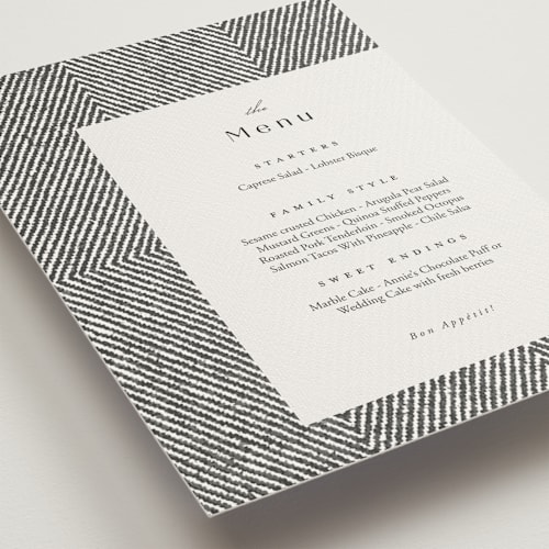 This is a noir menu cards with standard by FRANI called elegant ethno printing on signature in standard