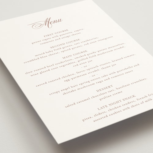 This is a antique rose menu cards with standard by Jennifer Postorino called empire printing on signature in 5x7