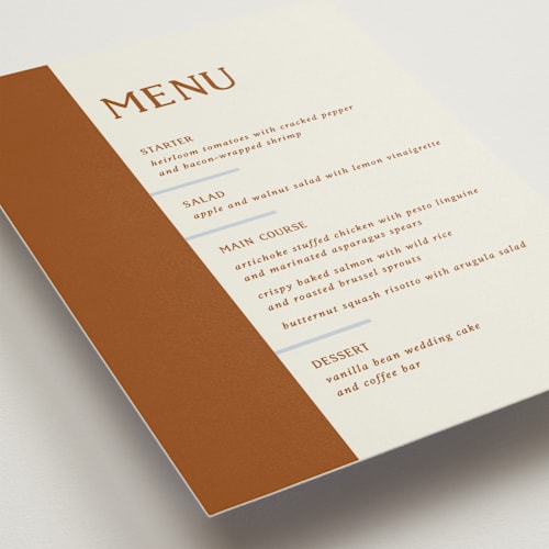 This is a wave menu cards with standard by Kelly Watkins called stripes printing on signature in standard