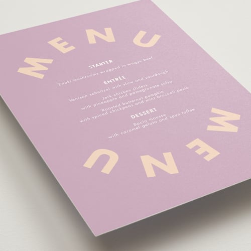This is a wisteria menu cards with standard by Catherine Culvenor called bubblegum printing on signature in standard