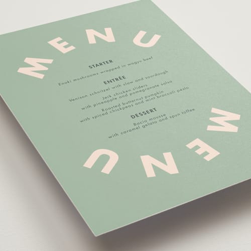 This is a eucalyptus menu cards with standard by Catherine Culvenor called bubblegum printing on signature in standard