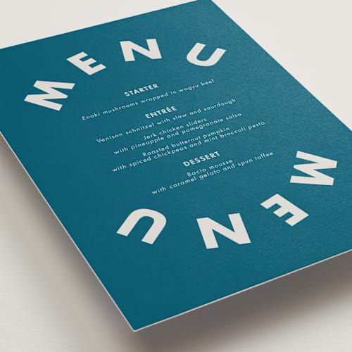 This is a lagoon menu cards with standard by Catherine Culvenor called bubblegum printing on signature in standard