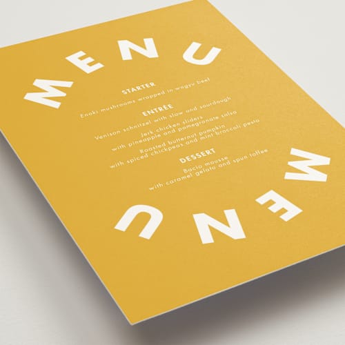 This is a sunshine menu cards with standard by Catherine Culvenor called bubblegum printing on signature in standard