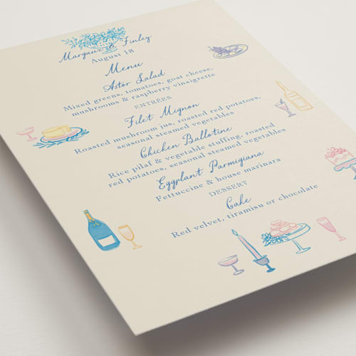 This is a sunrise menu cards with standard by Elly called dining printing on signature in 5x7