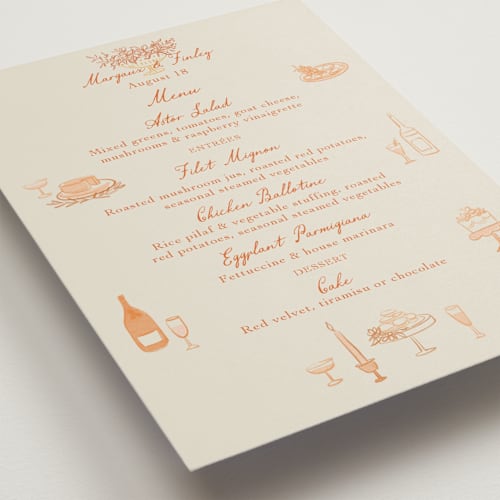 This is a sunset menu cards with standard by Elly called dining printing on signature in 5x7