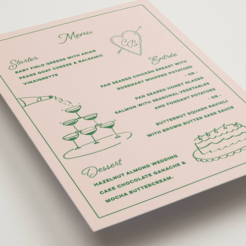 This is a avocado menu cards with standard by Helena Vitto called crazy little thing called love printing on signature in 5x7
