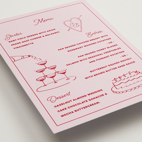 This is a cherry menu cards with standard by Helena Vitto called crazy little thing called love printing on signature in 5x7