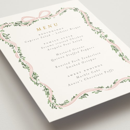 This is a blush menu cards with standard by Itsy Belle Studio called ribbonly frame printing on signature in 5x7