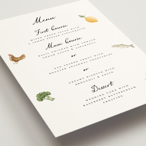 This is a pearl menu cards with standard by Petra Kern called let's eat printing on signature in standard