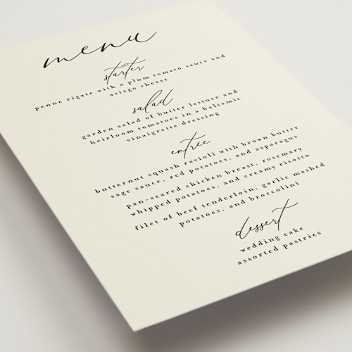This is a vanilla menu cards with standard by Louise Kay called love and faith printing on signature in standard