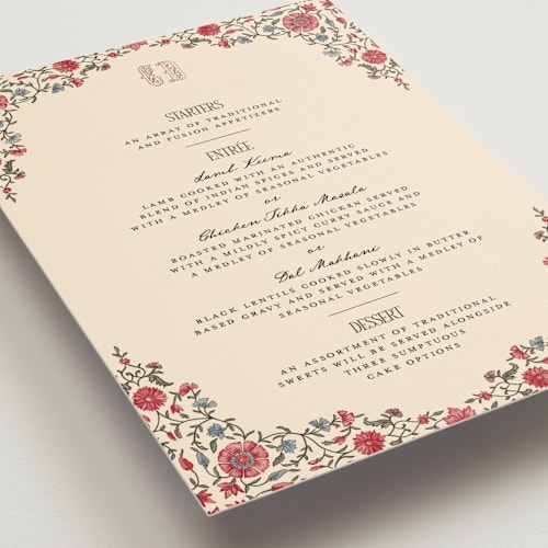 This is a almond menu cards with standard by Jenna Holcomb called tapestry printing on signature in 5x7