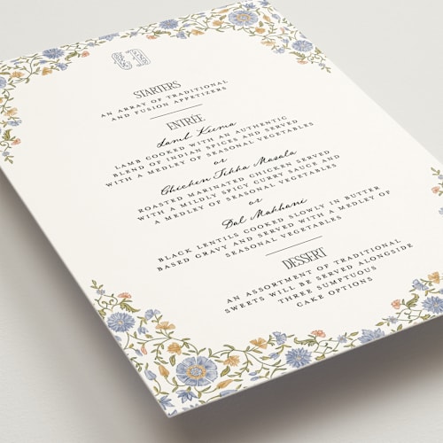 This is a provincial menu cards with standard by Jenna Holcomb called tapestry printing on signature in 5x7