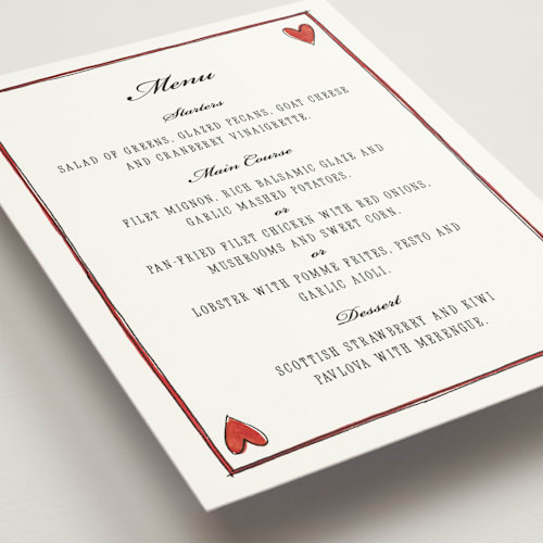 This is a lily menu cards with standard by Pati Cascino called two hearts printing on signature in standard
