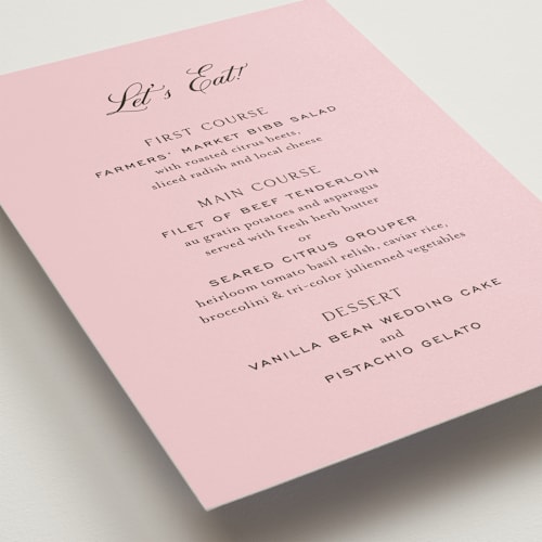 This is a peony menu cards with standard by Megan Davis called nola printing on signature in standard