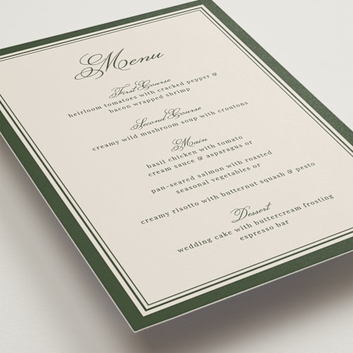 This is a evergreen menu cards with standard by Kelly Watkins called emerson printing on signature in standard