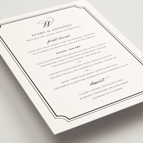 This is a onyx menu cards with standard by Jennifer Postorino called avery printing on signature in 5x7