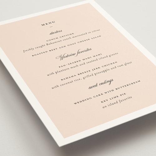 This is a peony menu cards with standard by Sara Hicks Malone called westview printing on signature in standard