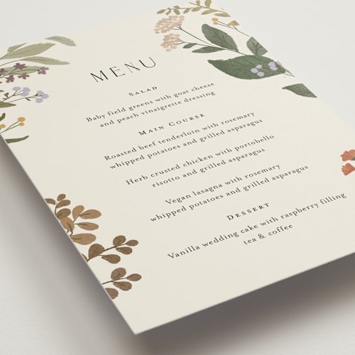 This is a natural menu cards with standard by Jennifer Wick called ellsworth printing on signature in standard