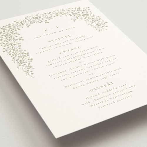 This is a leaf menu cards with standard by Kristie Kern called villa printing on signature in 5x7