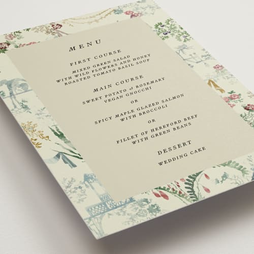 This is a nouvelle menu cards with standard by Sumak Studio called chinoiserie printing on signature in standard