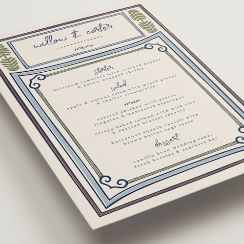 This is a neptune menu cards with standard by Kelly Watkins called vase printing on signature in standard