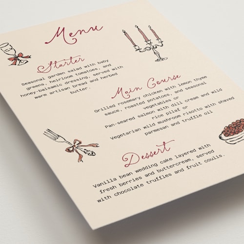 This is a linen menu cards with standard by Cass Loh called a joyful table printing on signature in standard