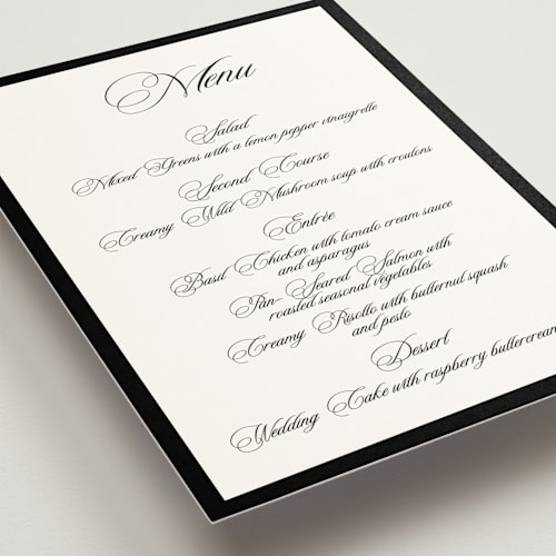 This is a ink menu cards with standard by That Girl Press called black tie printing on signature in standard