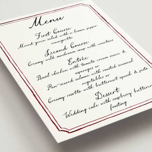 This is a wine menu cards with standard by Cass Loh called handwritten printing on signature in 5x7
