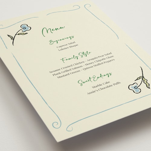 This is a waterlily menu cards with standard by Helena Vitto called the pairfect printing on signature in standard