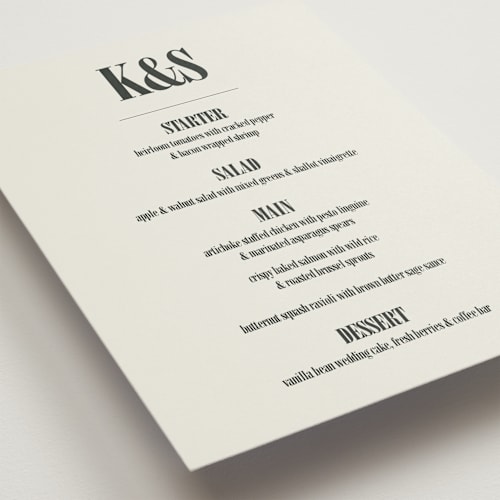 This is a ash menu cards with standard by Kelly Watkins called flynn printing on signature in standard