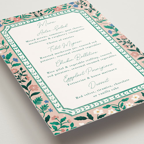 This is a petal menu cards with standard by Elly called le jardin printing on signature in standard