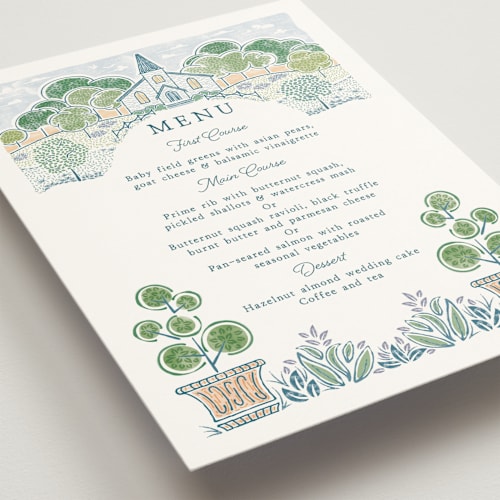 This is a meadow menu cards with standard by Paper Sun Studio called going to the chapel printing on signature in standard