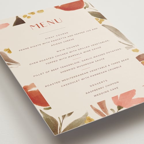 This is a saffron menu cards with standard by Vera Lim called giardino printing on signature in standard