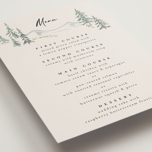 This is a forest menu cards with standard by Petra Kern called paradise printing on signature in standard