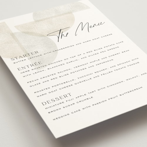 This is a stone menu cards with standard by Jackie Crawford called camille printing on signature in standard