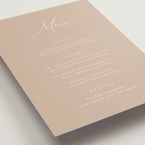 This is a dusty rose menu cards with standard by Kelly Schmidt called ophelia printing on signature in standard