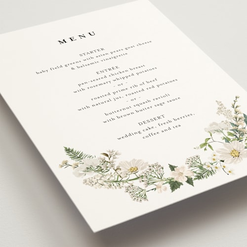 This is a opal menu cards with standard by Susan Moyal called lilac bloom printing on signature in standard