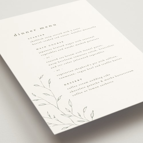 This is a aqua mist menu cards with standard by chocomocacino called tortina printing on signature in standard