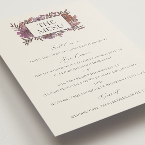 This is a sangria menu cards with standard by Jen Owens called fleur printing on signature in standard