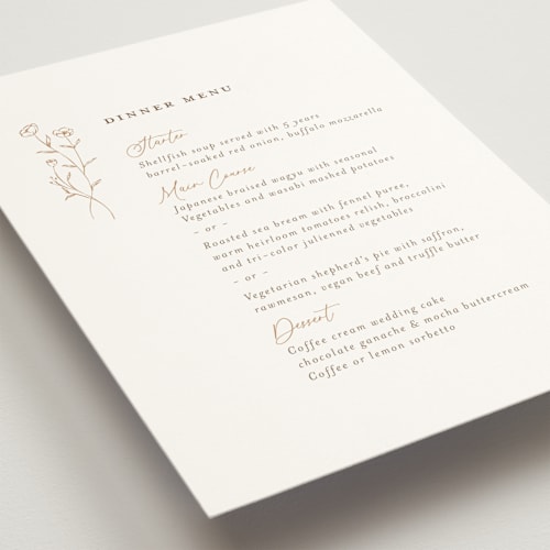 This is a chiffon menu cards with standard by chocomocacino called kouignette printing on signature in 5x7