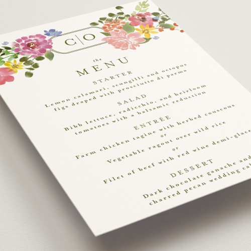 This is a summer menu cards with standard by Angela Marzuki called garland monogram printing on signature in standard