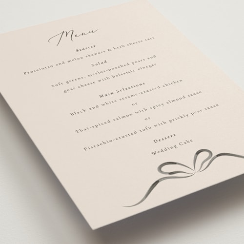 This is a tuxedo menu cards with standard by Corinne Malesic called bow printing on signature in 5x7