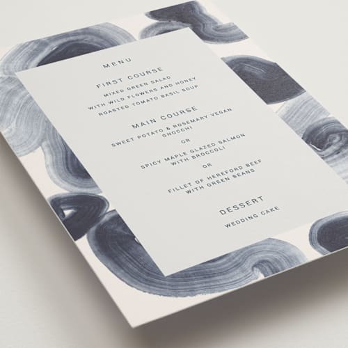 This is a ocean menu cards with standard by Sumak Studio called meanders printing on signature in standard