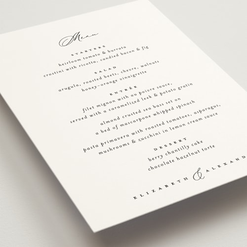 This is a cotton menu cards with standard by Carolyn Nicks called grande printing on signature in 5x7