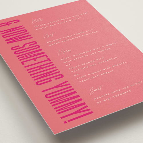 This is a fruit punch menu cards with standard by Ashley DeMeyere called pop romance printing on signature in standard