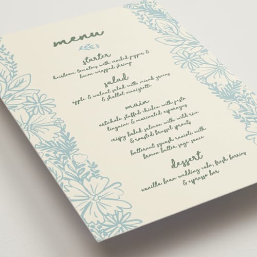 This is a waterfall menu cards with standard by Kelly Watkins called bloom printing on signature in standard
