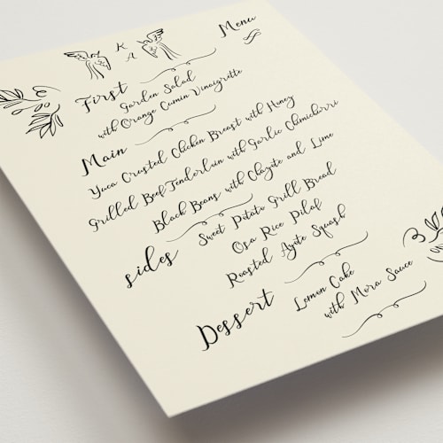 This is a ivory menu cards with standard by Ani Somi called sundaland gardens printing on signature in standard