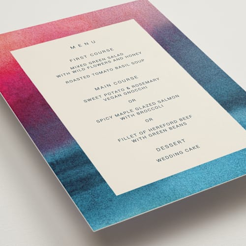 This is a sunset menu cards with standard by Sumak Studio called at dusk printing on signature in standard