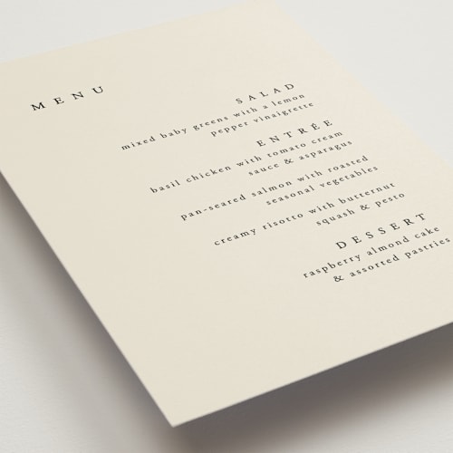 This is a linen menu cards with standard by Brianne Larsen called simply printing on signature in standard