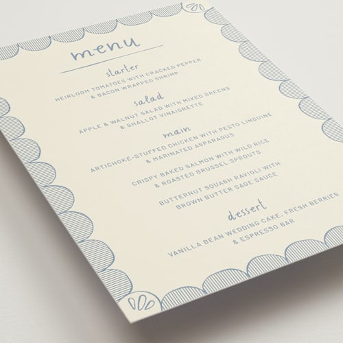 This is a sky menu cards with standard by Kelly Watkins called florence printing on signature in standard